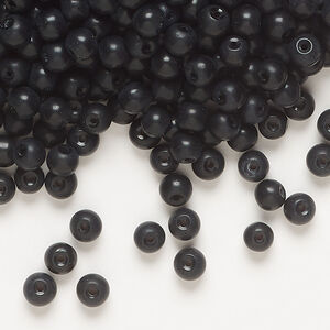 Bead 1pkg1, glass, opaque black, 4mm round, 4 ounces