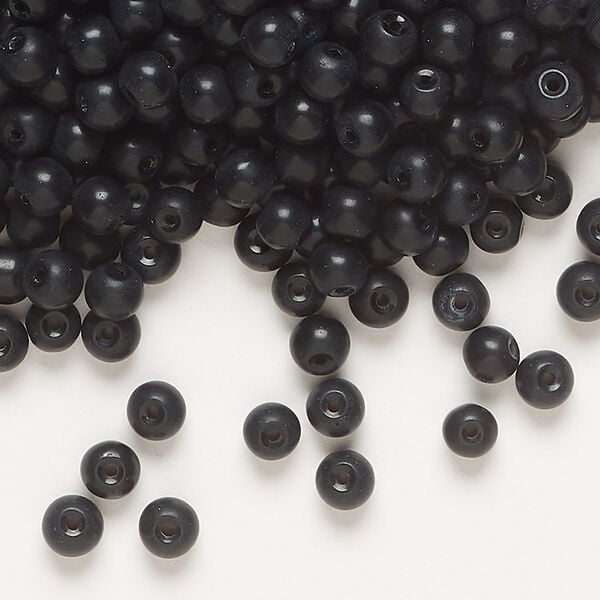 Bead 1pkg1, glass, opaque black, 4mm round, 4 ounces image number 0