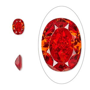 Gem, cubic zirconia, ruby red, 8x6mm faceted oval, Mohs hardness 8-1/2. Sold per pkg of 2.