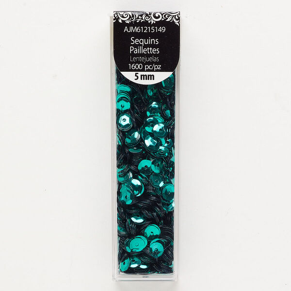 Sequin 1pkg1600 plastic, 5mm round, teal image number 0