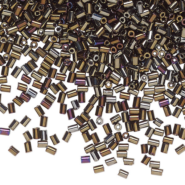 Bugle bead glass 1pk #1 round tube, 50 gram opaque brown iris black image number 0