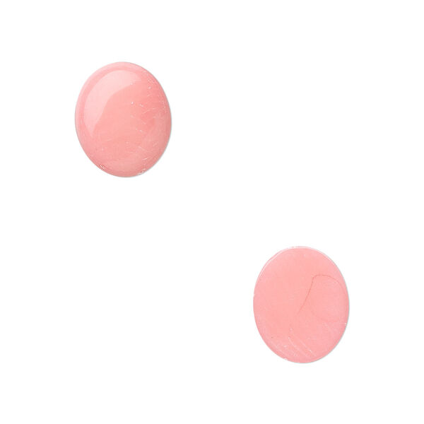 Cabochon, bamboo coral (dyed), pink, 12x10mm calibrated oval, Mohs hardness 3-1/2 to 4. Sold per pkg of 2. image number 0