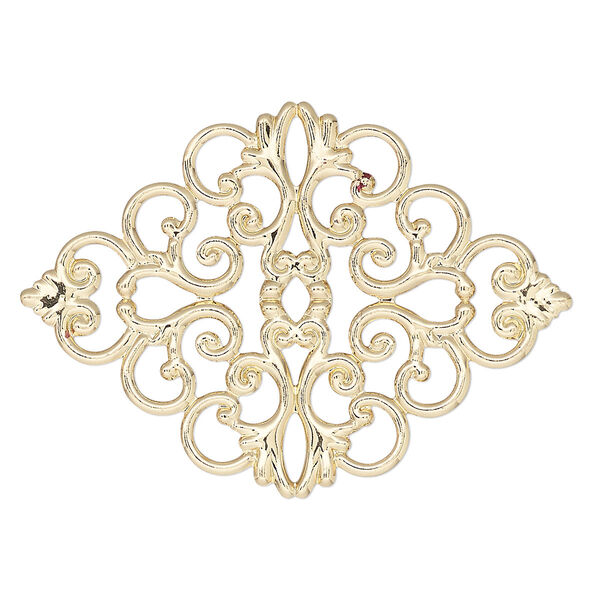 Focal, gold-finished brass, 42.5x31mm single-sided filigree. Sold per pkg of 2. image number 0