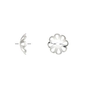 Bead cap, silver-plated brass, 10x3mm flower, fits 10-14mm bead. Sold per pkg of 100.