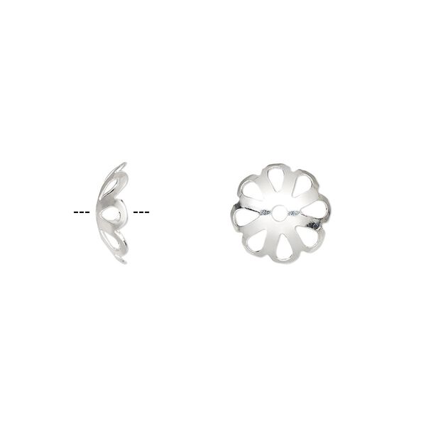 Bead cap, silver-plated brass, 10x3mm flower, fits 10-14mm bead. Sold per pkg of 100. image number 0