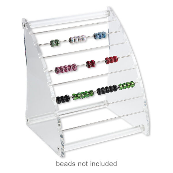 Display, bead rack, acrylic and stainless steel, clear, 9-1/2 x 8 x 7 inches with 8-inch rods. Sold per 9-piece set. image number 0