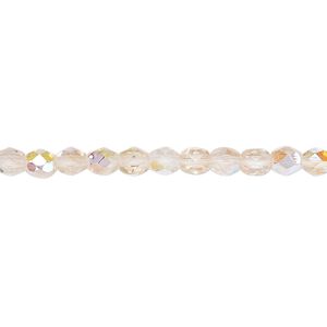 Bead, Czech fire-polished glass, two-tone, crystal/rose AB, 4mm faceted round. Sold per 15-1/2" to 16" strand.