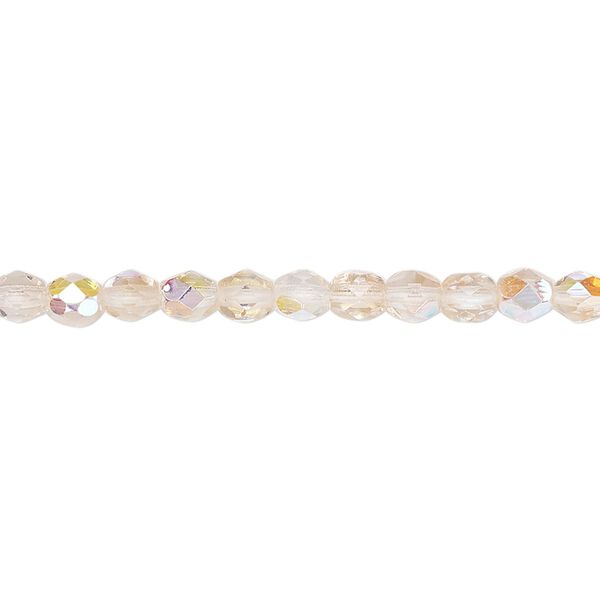 Bead, Czech fire-polished glass, two-tone, crystal/rose AB, 4mm faceted round. Sold per 15-1/2" to 16" strand. image number 0