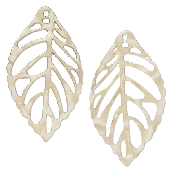 Focal, resin, tan, 39x22mm leaf with cutouts. Sold per pkg of 4. image number 0