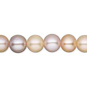 Pearl, White Lotus™, cultured freshwater, peach and mauve, 8.5-9.5mm semi-round, B- grade, Mohs hardness 2-1/2 to 4. Sold per 15-1/2" to 16" strand.