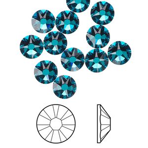 Flat back 12pk blue zircon foil back, Crystal Passions® 7.07-7.27mm rose round SS34 2088