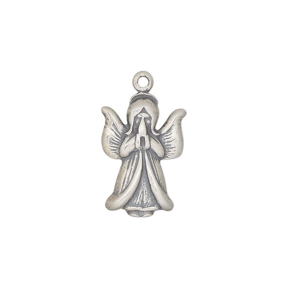 Charm, antiqued sterling silver, 18x12.5mm praying angel. Sold individually. image number 0