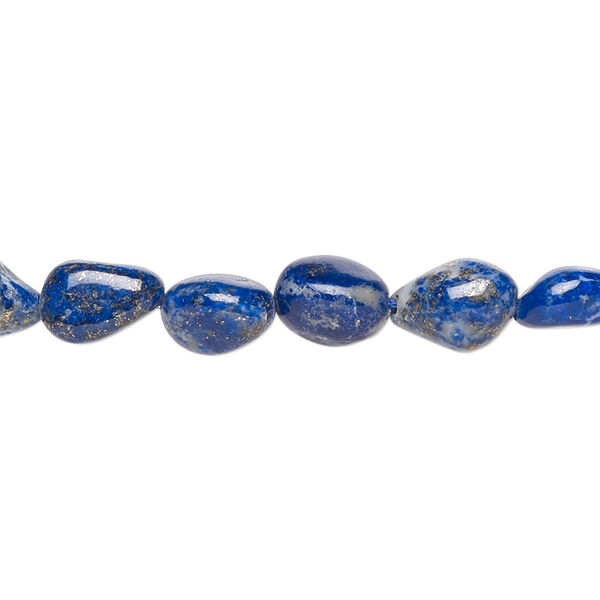Bead, lapis lazuli (natural), small to large hand-cut pebble with 0.4-1.4mm hole, Mohs hardness 5 to 6. Sold per 14-inch strand, approximately 40 beads. image number 0