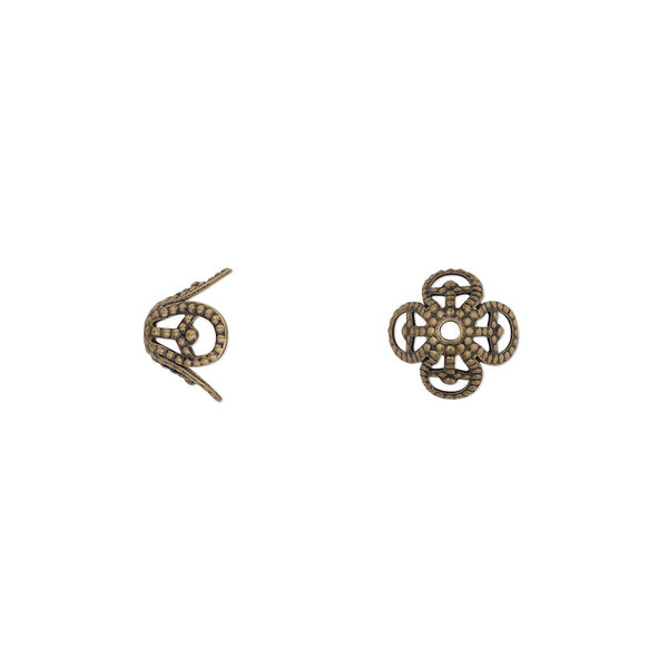 Bead cap, antiqued brass, 8x5mm filigree basket, fits 8-10mm bead. Sold per pkg of 50. image number 0