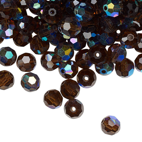 Bead 24pk smoked topaz AB, Preciosa Czech crystal 6mm round image number 0