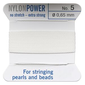 Thread, Griffin, nylon, white, size #5. Sold per 2-meter card (approximately 78 inches).