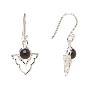 Earring, Create Compliments®, antiqued sterling silver and black onyx (dyed), fishhook, 29mm with 15.5x14mm single-sided open arrowhead, 21 gauge. Sold per pair.
