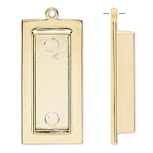Focal, gold-plated "pewter" (zinc-based alloy), 35x17mm rectangle with 27x9mm non-calibrated rectangle setting. Sold per pkg of 2.