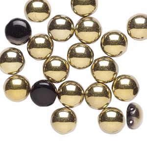 Bead, Preciosa Candy™, Czech pressed glass, opaque black with half-coat bronze gold, 8mm candy with (2) 0.8-0.9mm holes. Sold per pkg of 20.