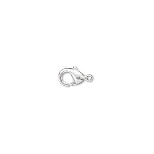 Clasp lobster claw 1pkg100 silver-plated, 7x5mm, brass 1-strand