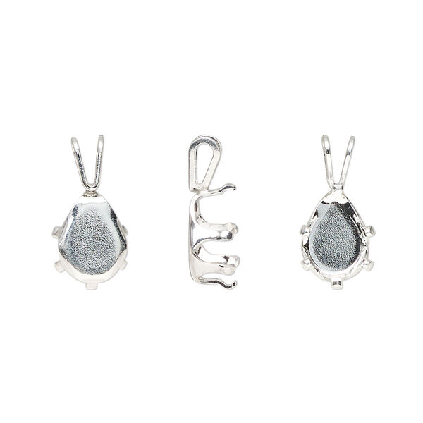 Pendant, sterling silver, 11x8mm with 9x6mm 6-prong pear setting. Sold individually. image number 0