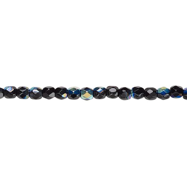 Bead, Czech fire-polished glass, jet AB, 3mm faceted round. Sold per pkg of 1,200 (1 mass). image number 0