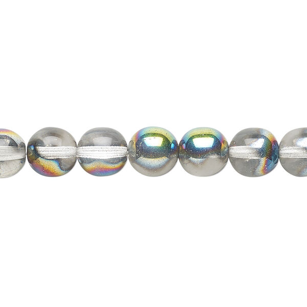 Bead, Czech glass druk, clear vitrail, 8mm round. Sold per 15-1/2" to 16" strand. image number 0