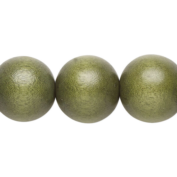 Bead, Taiwanese cheesewood (dyed / waxed), light forest green, 15-16mm round. Sold per 15-1/2" to 16" strand. image number 0
