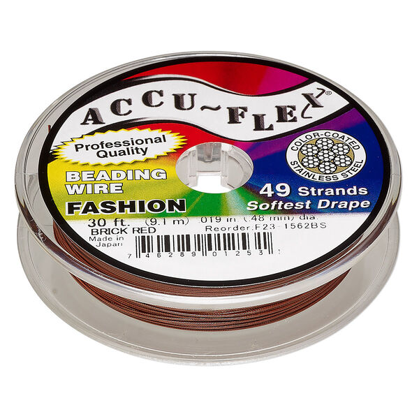 Beading wire, Accu-Flex®, nylon and stainless steel, brick red, 49 strand, 0.019-inch diameter. Sold per 30-foot spool. image number 0