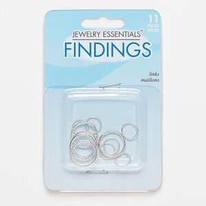 Jump ring, silver-finished "pewter" (zinc-based alloy), 10mm and 16mm twisted open round, 8.7-14mm inside diameter, 15-19 gauge. Sold per pkg of 11.