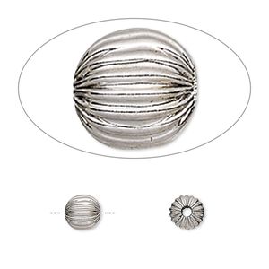 Bead, stainless steel, 6mm corrugated round. Sold per pkg of 10.