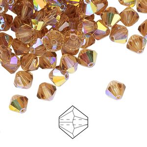 Bead 24pk light Colorado topaz AB, Preciosa Czech crystal 6mm bicone
