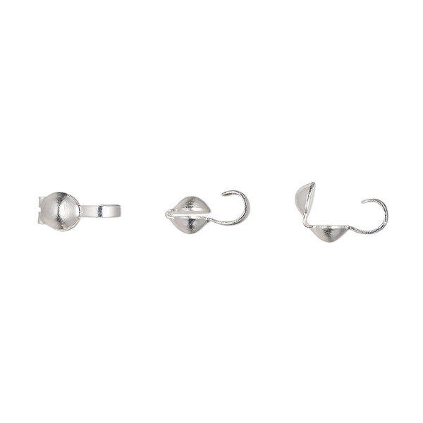 Bead tip, silver-plated brass, 6x3mm bottom clamp-on with open loop. Sold per pkg of 100. image number 0