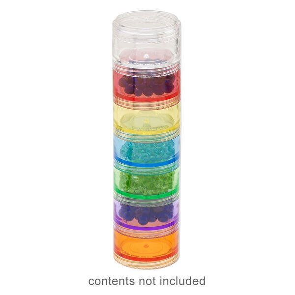 Organizer jar, plastic, transparent multicolored, 2x1-1/4 inch round. Sold per 7-piece set. image number 0
