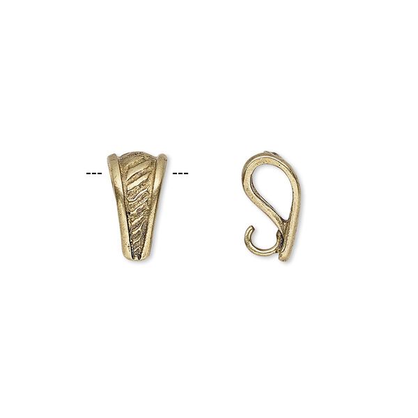 Bail, pendant, antiqued brass, 12x6mm triangle with diagonal design and hidden loop. Sold individually. image number 0