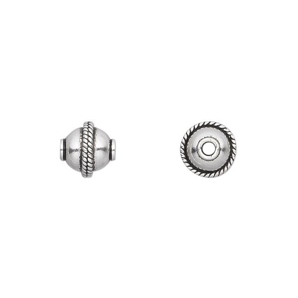 Bead, antiqued sterling silver, 8mm round with beaded rim. Sold per pkg of 6. image number 0