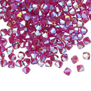Bead 48pk fuchsia AB 2X, Preciosa Czech crystal 4mm bicone