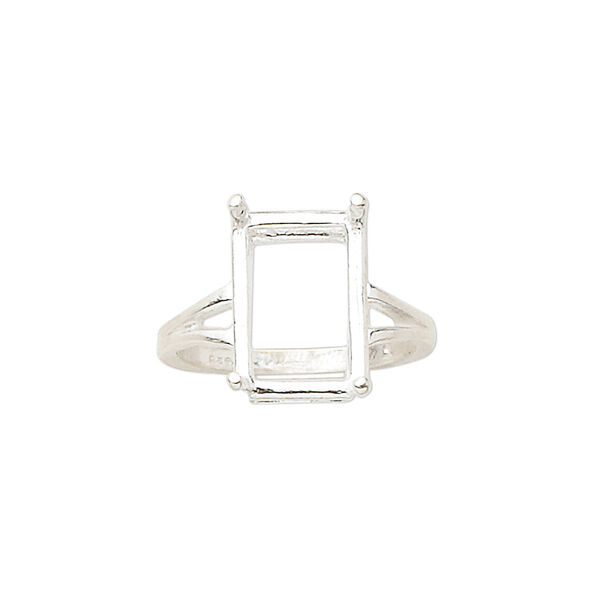 Ring, Sure-Set™, sterling silver, 14x10mm 4-prong emerald-cut basket setting, size 7. Sold individually. image number 0