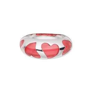 Ring, epoxy and imitation rhodium-finished brass, red, 9mm wide with heart cutout design, size 8. Sold individually.