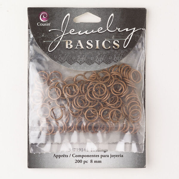 Jump ring assortment, steel, pkg/200, copper finish, 9mm round, 5.9-6.2mm inside diameter, 16 and 18 gauge. image number 0