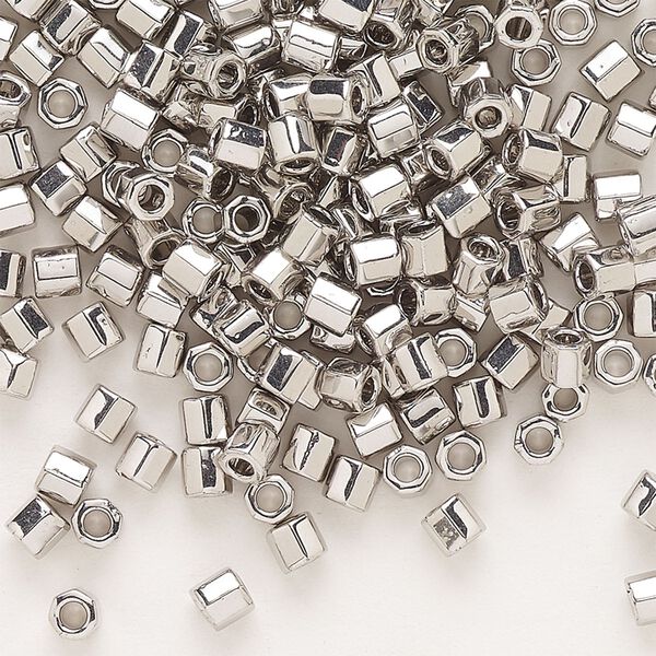 Seed bead, Delica®, glass, pkg/50g, #8 cut, opaque palladium-plated (DBLC-0038). image number 0