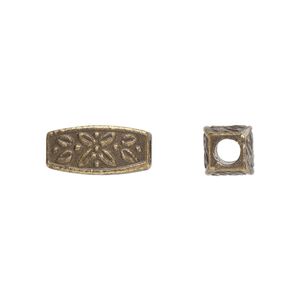 Bead, antique brass-plated "pewter" (zinc-based alloy), 13x6mm squared oval. Sold per pkg of 20.