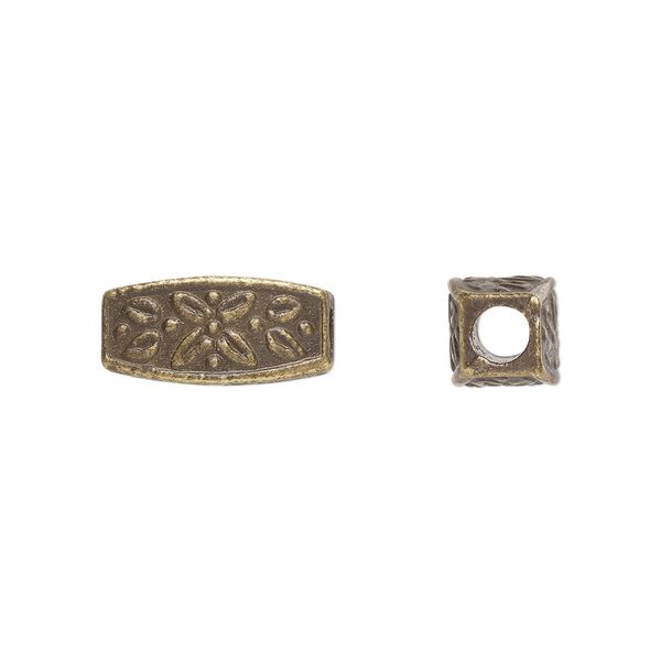 Bead, antique brass-plated "pewter" (zinc-based alloy), 13x6mm squared oval. Sold per pkg of 20. image number 0