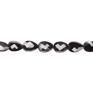 Black spinel 1pkg1, hand-cut faceted puffed teardrop bead natural 13 inch 6x4mm-8x5mm