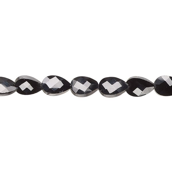 Black spinel 1pkg1, hand-cut faceted puffed teardrop bead natural 13 inch 6x4mm-8x5mm image number 0