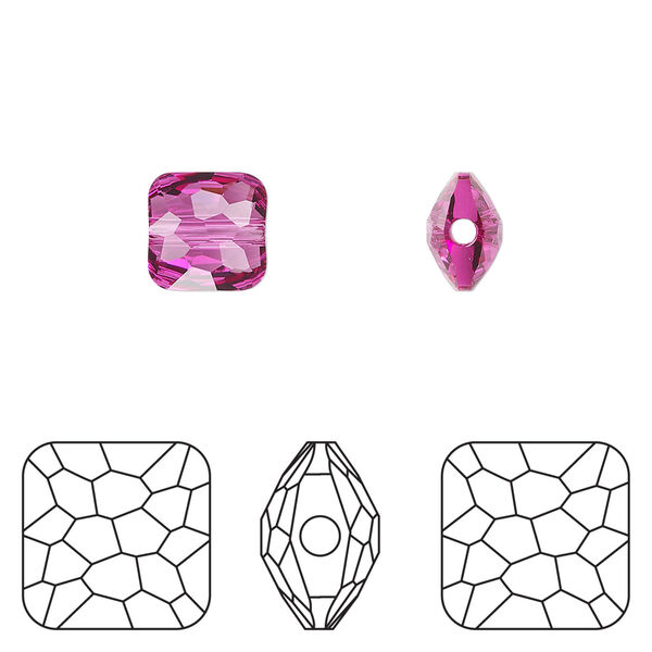 Bead 1pkg144 fuchsia, Swarovski®, 8mm puffed square 5035 image number 0