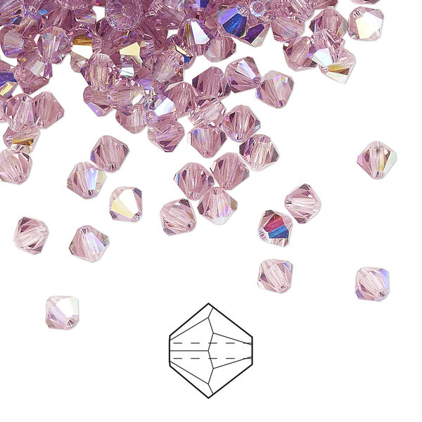 Bead 144pk light amethyst AB, Preciosa Czech crystal 4mm bicone image number 0
