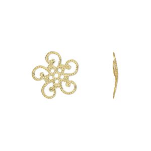 Component, gold-finished steel, 14x13mm single-sided flower. Sold per pkg of 20.
