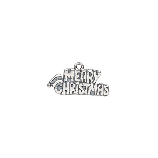 Charm, antiqued sterling silver, 17x7.5mm single-sided "Merry Christmas". Sold individually. image number 0