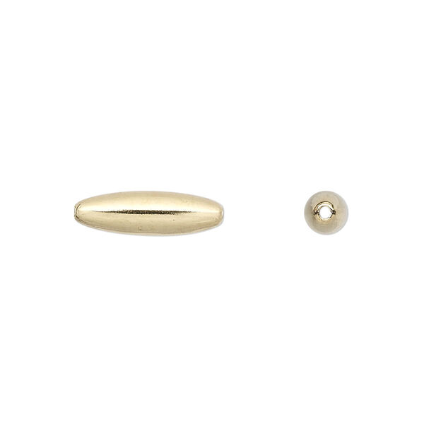 Bead, gold-plated brass, 15x4.5mm oval. Sold per pkg of 100. image number 0